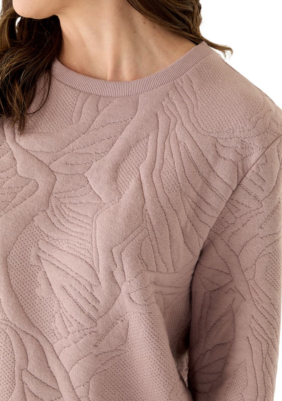 WORKSHOP Republic Clothing Quilted Crew Neck Sweatshirt Mauve Floral Textured
